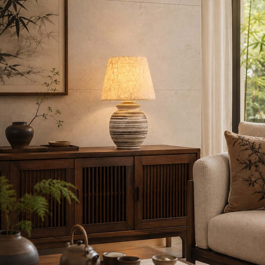 Mireya Handcrafted Ceramic Table Lamp with Silk Shade Bedside