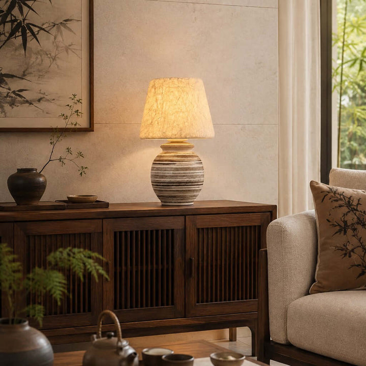 Mireya Handcrafted Ceramic Table Lamp with Silk Shade Bedside