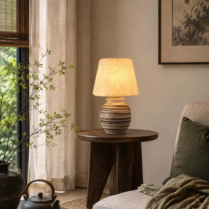 Mireya Handcrafted Ceramic Table Lamp with Silk Shade Bedside