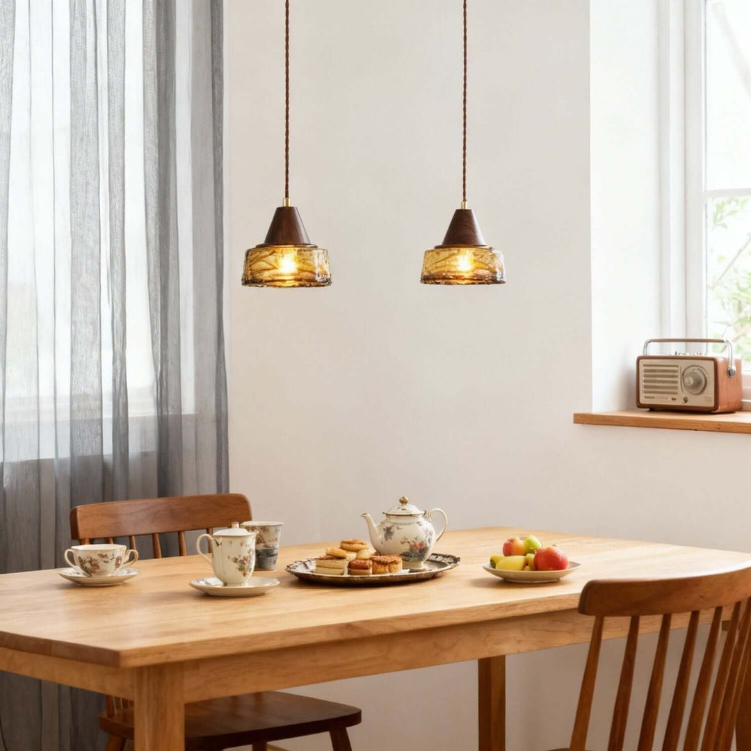 Naviro Pendant Light – Minimalist Amber Glass Bedside Lamp