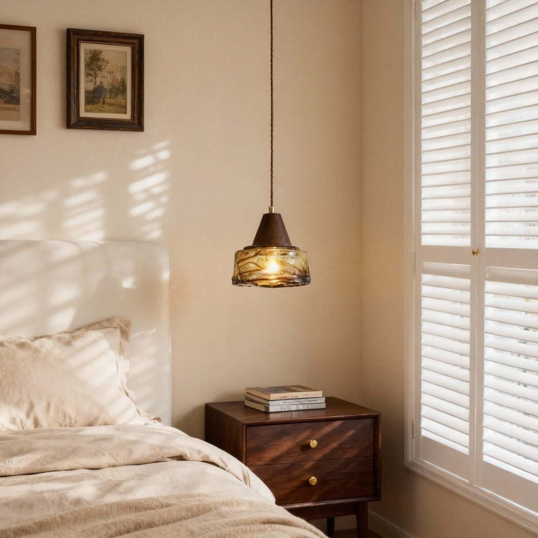 Naviro Pendant Light – Minimalist Amber Glass Bedside Lamp