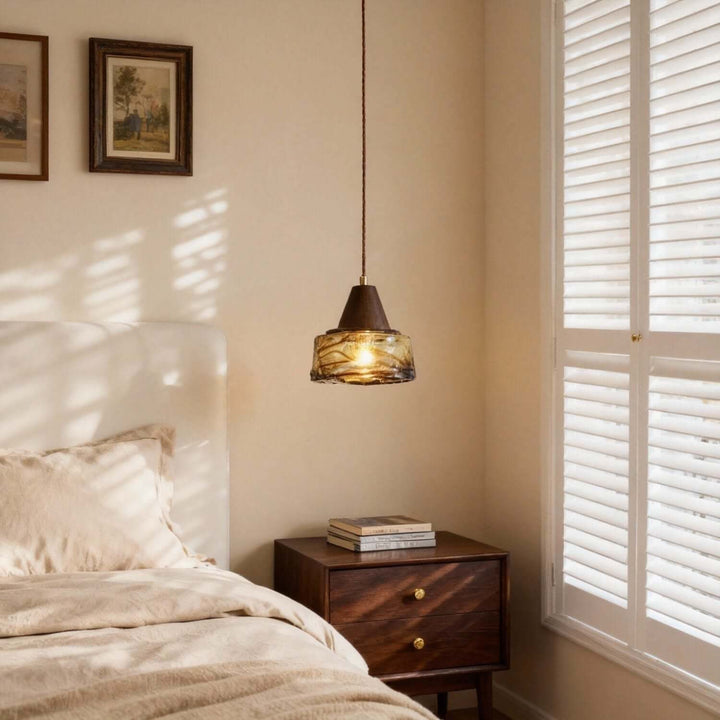 Naviro Pendant Light – Minimalist Amber Glass Bedside Lamp