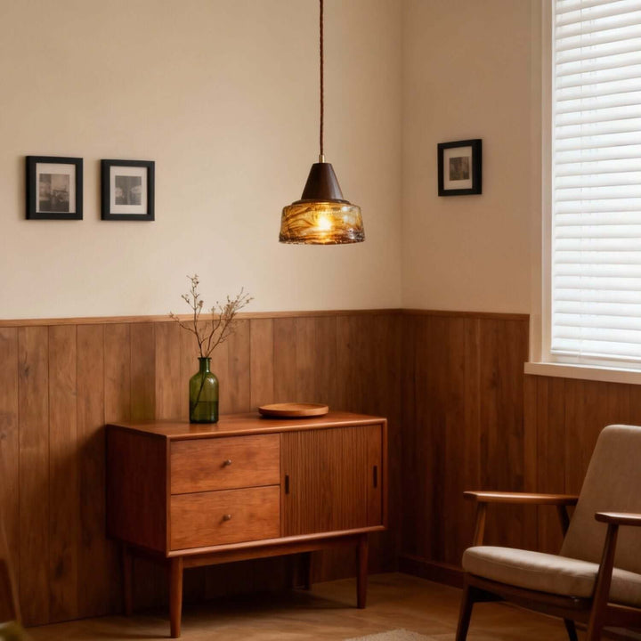 Naviro Pendant Light – Minimalist Amber Glass Bedside Lamp