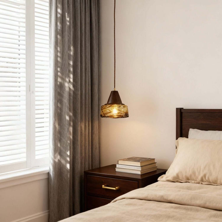 Naviro Pendant Light – Minimalist Amber Glass Bedside Lamp