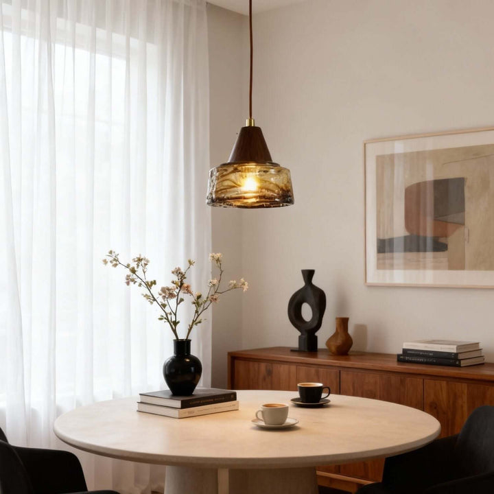 Naviro Pendant Light – Minimalist Amber Glass Bedside Lamp