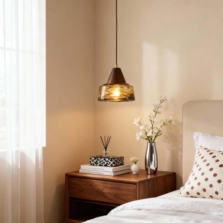 Naviro Pendant Light – Minimalist Amber Glass Bedside Lamp