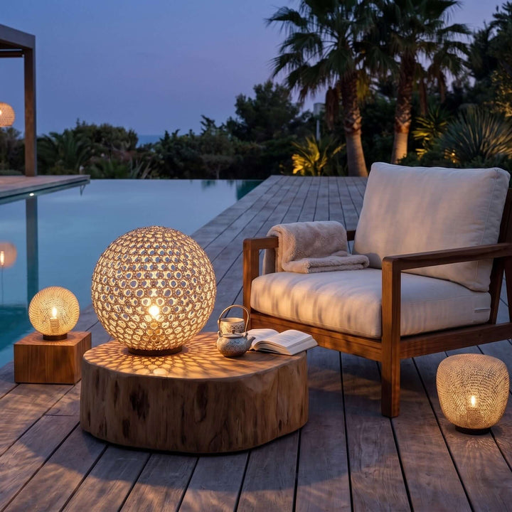 Neravi Outdoor Garden Lamp - Woven Spherical Floor Lamp