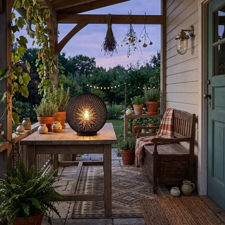 Neravi Outdoor Garden Lamp - Woven Spherical Floor Lamp