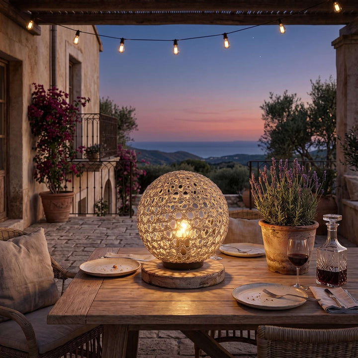 Neravi Outdoor Garden Lamp - Woven Spherical Floor Lamp