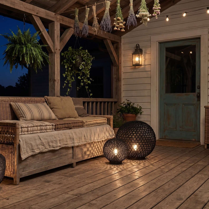 Neravi Outdoor Garden Lamp - Woven Spherical Floor Lamp