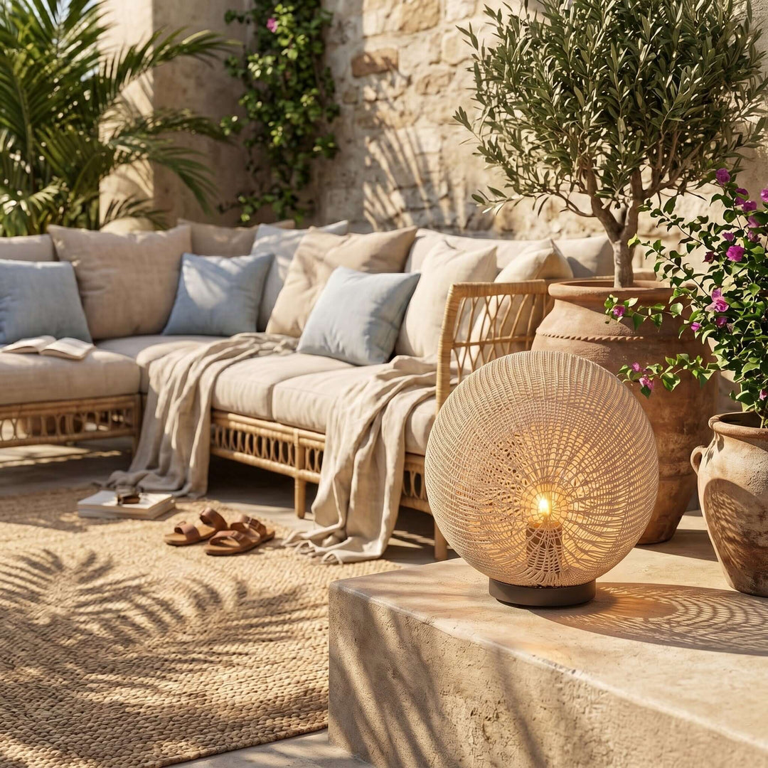 Neravi Outdoor Garden Lamp - Woven Spherical Floor Lamp
