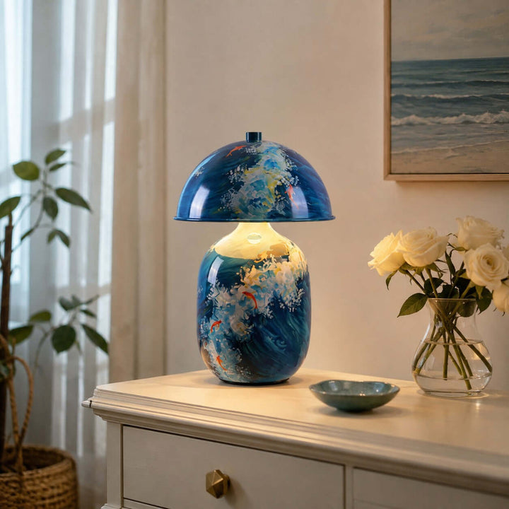 Neravo Blue Painted Ceramic Table Lamp for Bedroom &amp; Desk Decor