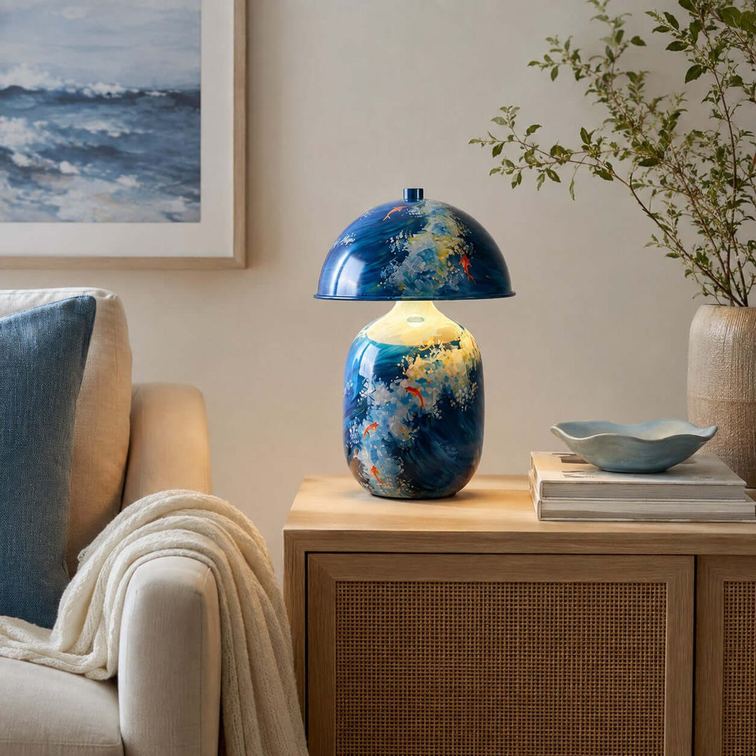 Neravo Blue Painted Ceramic Table Lamp for Bedroom &amp; Desk Decor