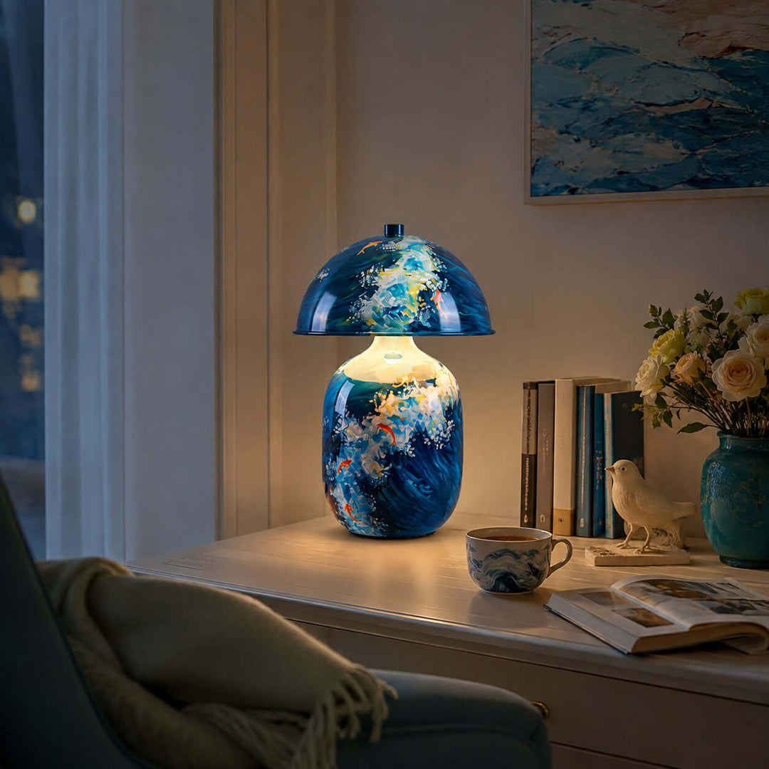 Neravo Blue Painted Ceramic Table Lamp for Bedroom &amp; Desk Decor