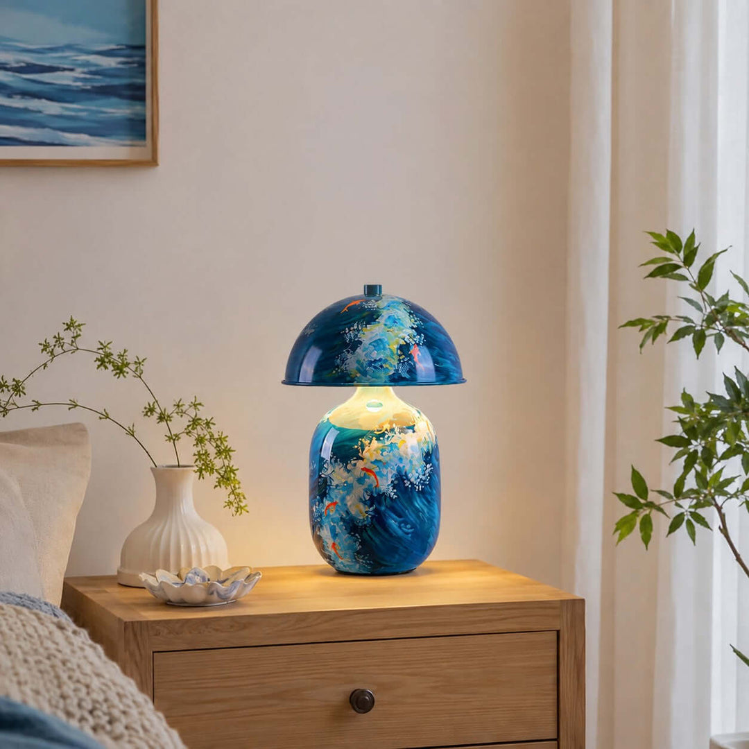 Neravo Blue Painted Ceramic Table Lamp for Bedroom &amp; Desk Decor