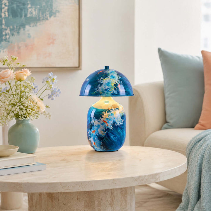 Neravo Blue Painted Ceramic Table Lamp for Bedroom &amp; Desk Decor
