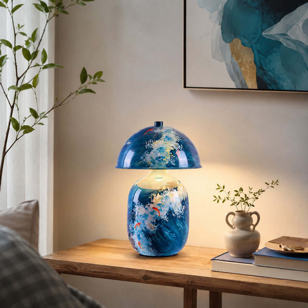 Neravo Blue Painted Ceramic Table Lamp for Bedroom &amp; Desk Decor