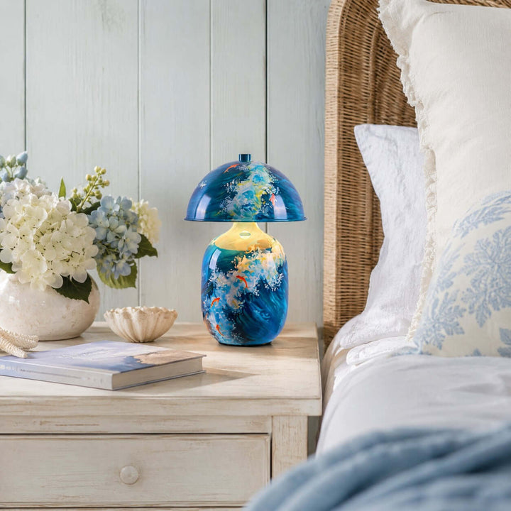 Neravo Blue Painted Ceramic Table Lamp for Bedroom &amp; Desk Decor