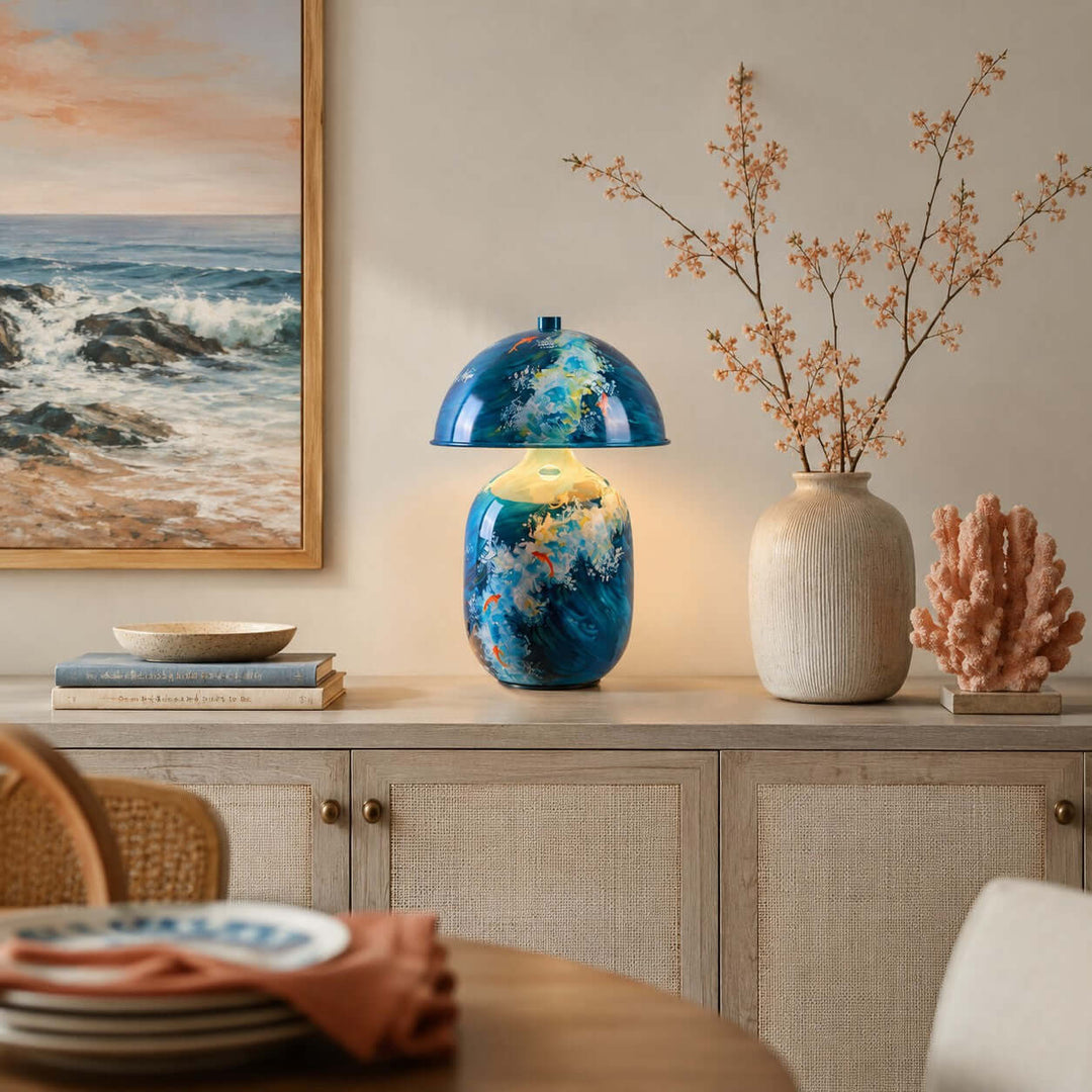 Neravo Blue Painted Ceramic Table Lamp for Bedroom &amp; Desk Decor