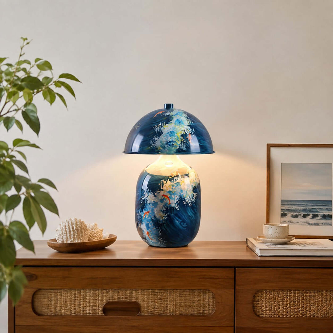 Neravo Blue Painted Ceramic Table Lamp for Bedroom &amp; Desk Decor