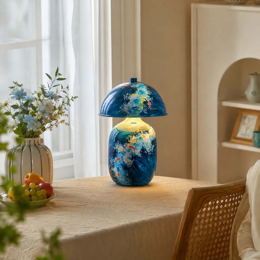 Neravo Blue Painted Ceramic Table Lamp for Bedroom &amp; Desk Decor