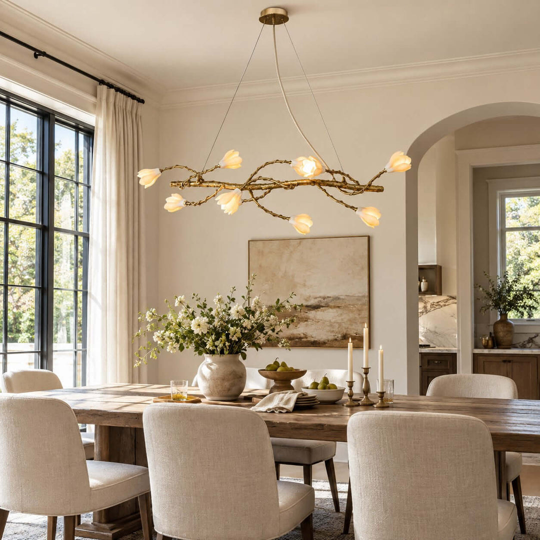 Nesvani Gold Linear Chandelier for Dining Rooms and Kitchen Island