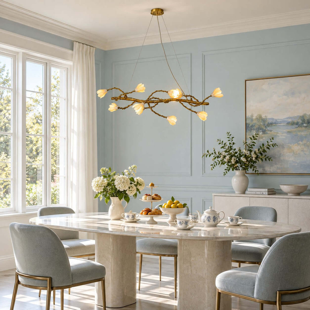 Nesvani Gold Linear Chandelier for Dining Rooms and Kitchen Island