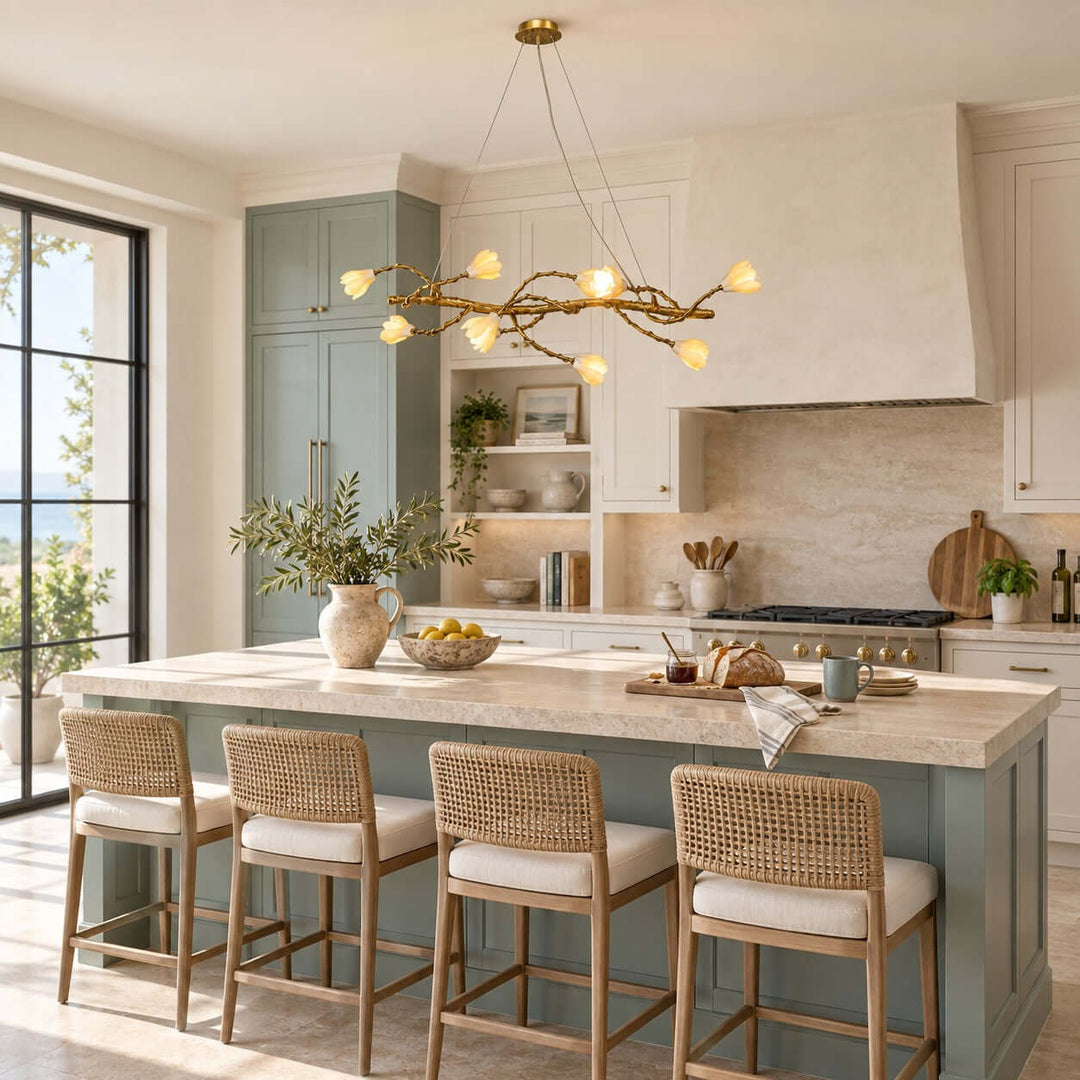 Nesvani Gold Linear Chandelier for Dining Rooms and Kitchen Island