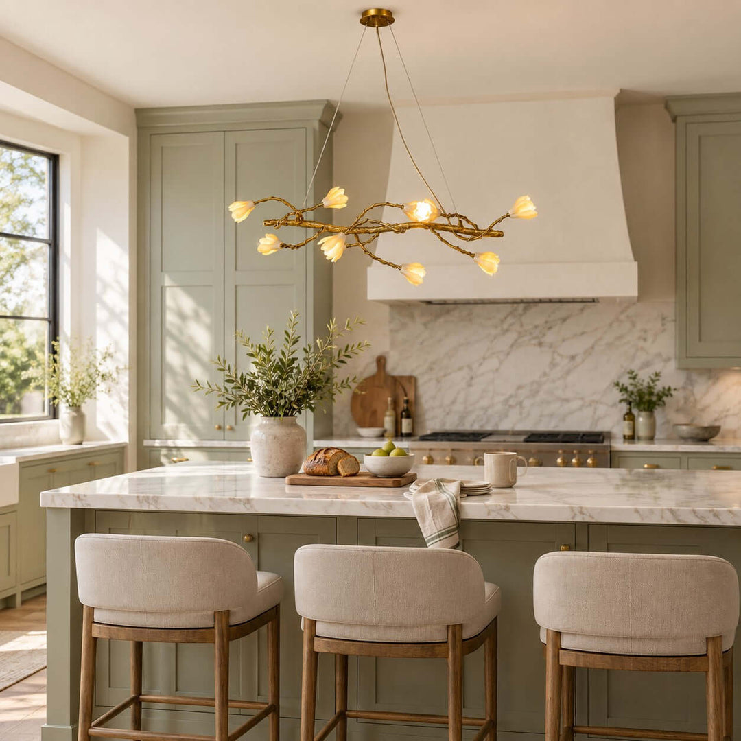 Nesvani Gold Linear Chandelier for Dining Rooms and Kitchen Island