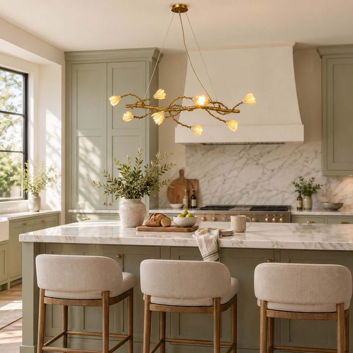 Nesvani Gold Linear Chandelier for Dining Rooms and Kitchen Island