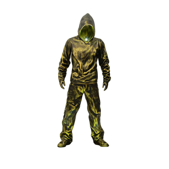 Stylish hooded costume in green and black for parties or events, featuring a unique design and urban vibe.