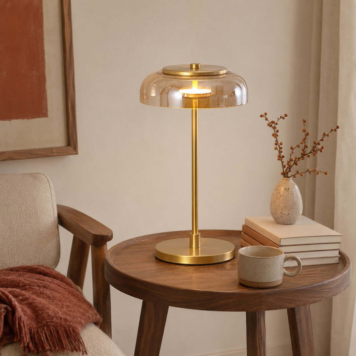Noreva Table Lamp | Modern Brass Glass Lamp for Bedroom and Desk