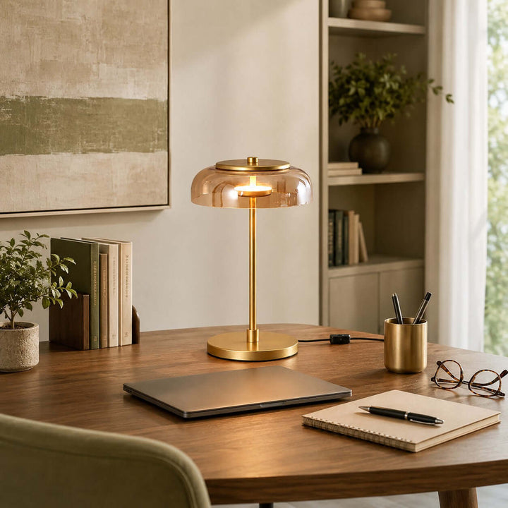 Noreva Table Lamp | Modern Brass Glass Lamp for Bedroom and Desk