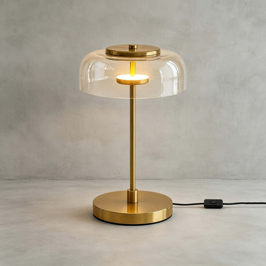 Noreva Table Lamp | Modern Brass Glass Lamp for Bedroom and Desk