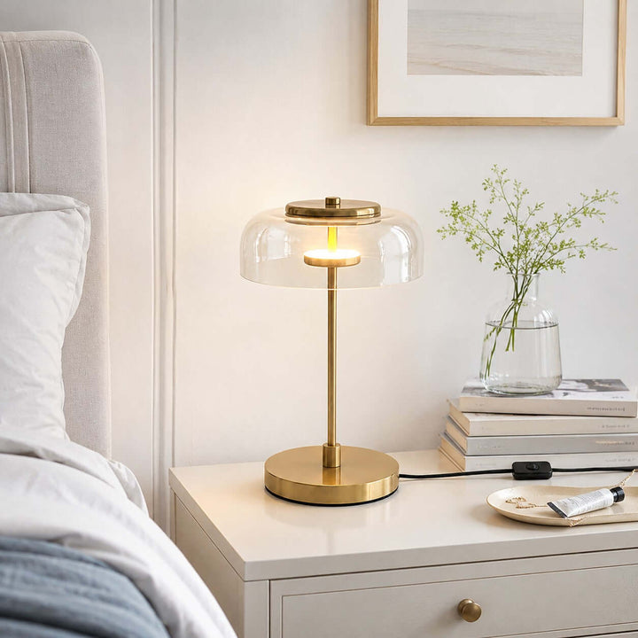 Noreva Table Lamp | Modern Brass Glass Lamp for Bedroom and Desk