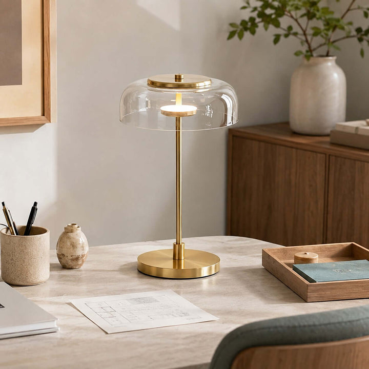 Noreva Table Lamp | Modern Brass Glass Lamp for Bedroom and Desk