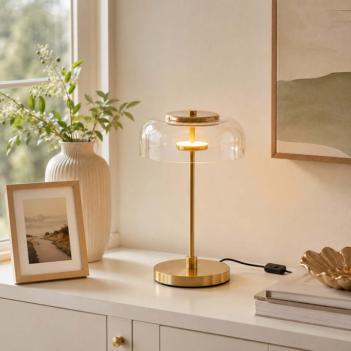Noreva Table Lamp | Modern Brass Glass Lamp for Bedroom and Desk