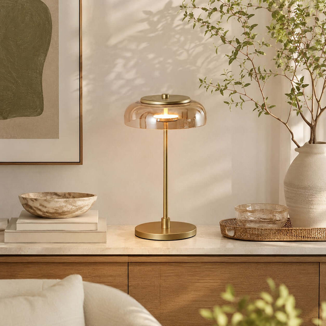 Noreva Table Lamp | Modern Brass Glass Lamp for Bedroom and Desk