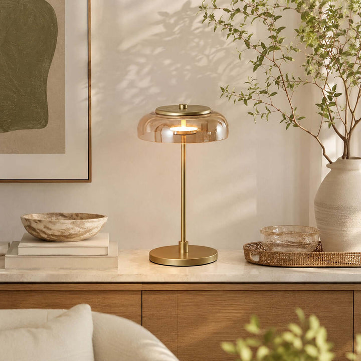 Noreva Table Lamp | Modern Brass Glass Lamp for Bedroom and Desk