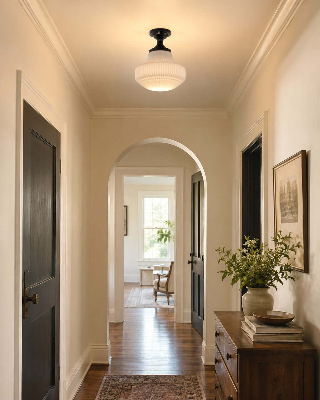 Norvella American Vintage Glass Hallway Flush Mount Ceiling Light | Vinlighting