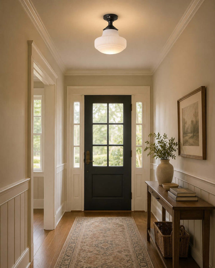 Norvella American Vintage Glass Hallway Flush Mount Ceiling Light | Vinlighting