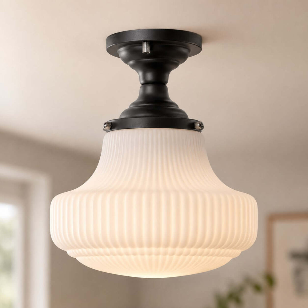 Norvella American Vintage Glass Hallway Flush Mount Ceiling Light | Vinlighting