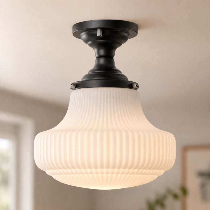 Norvella American Vintage Glass Hallway Flush Mount Ceiling Light | Vinlighting