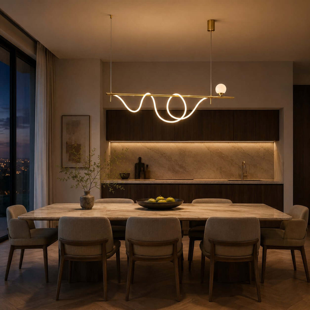 Novali Linear Chandelier - Creative Art Deco Gold Bar Light | Vinlighting