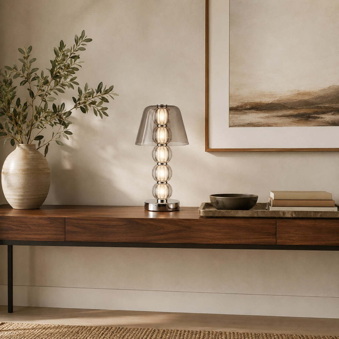 Novea Table Lamp - Smoke Grey Glass Modern Bedside Light | Vinlighting