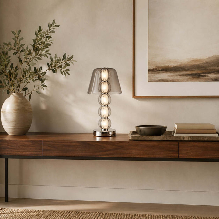 Novea Table Lamp - Smoke Grey Glass Modern Bedside Light | Vinlighting