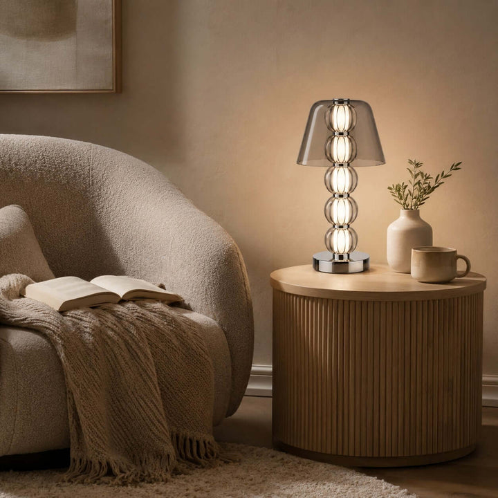 Novea Table Lamp - Smoke Grey Glass Modern Bedside Light | Vinlighting