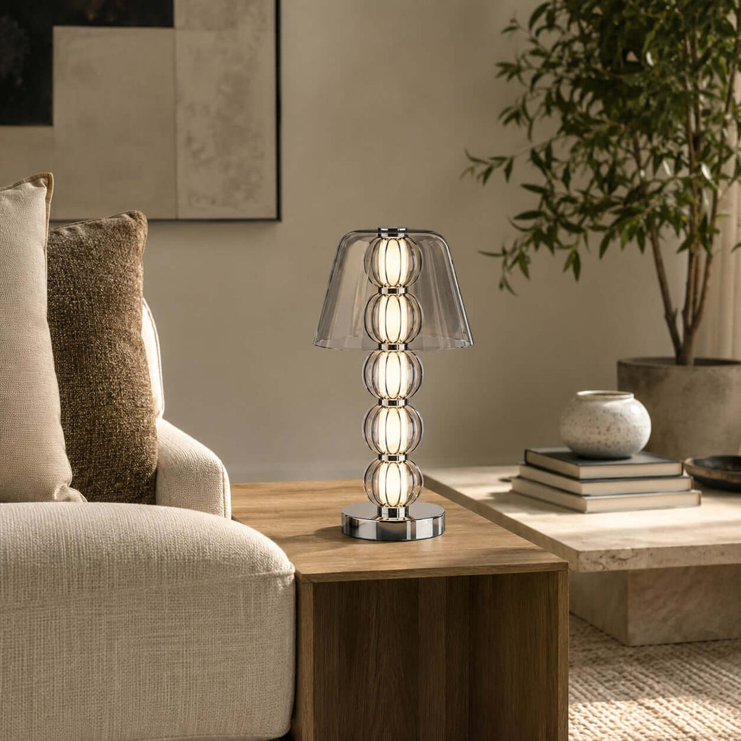 Novea Table Lamp - Smoke Grey Glass Modern Bedside Light | Vinlighting