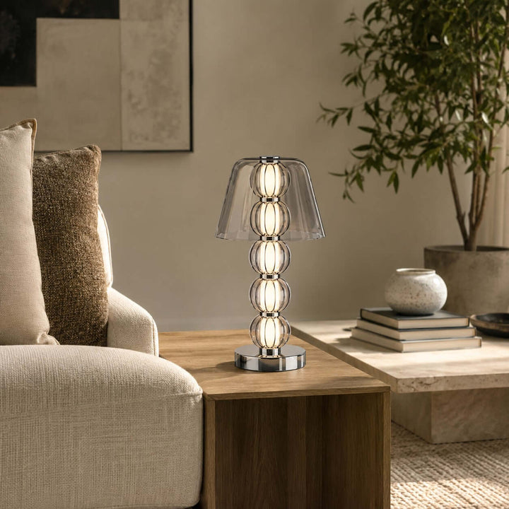 Novea Table Lamp - Smoke Grey Glass Modern Bedside Light | Vinlighting