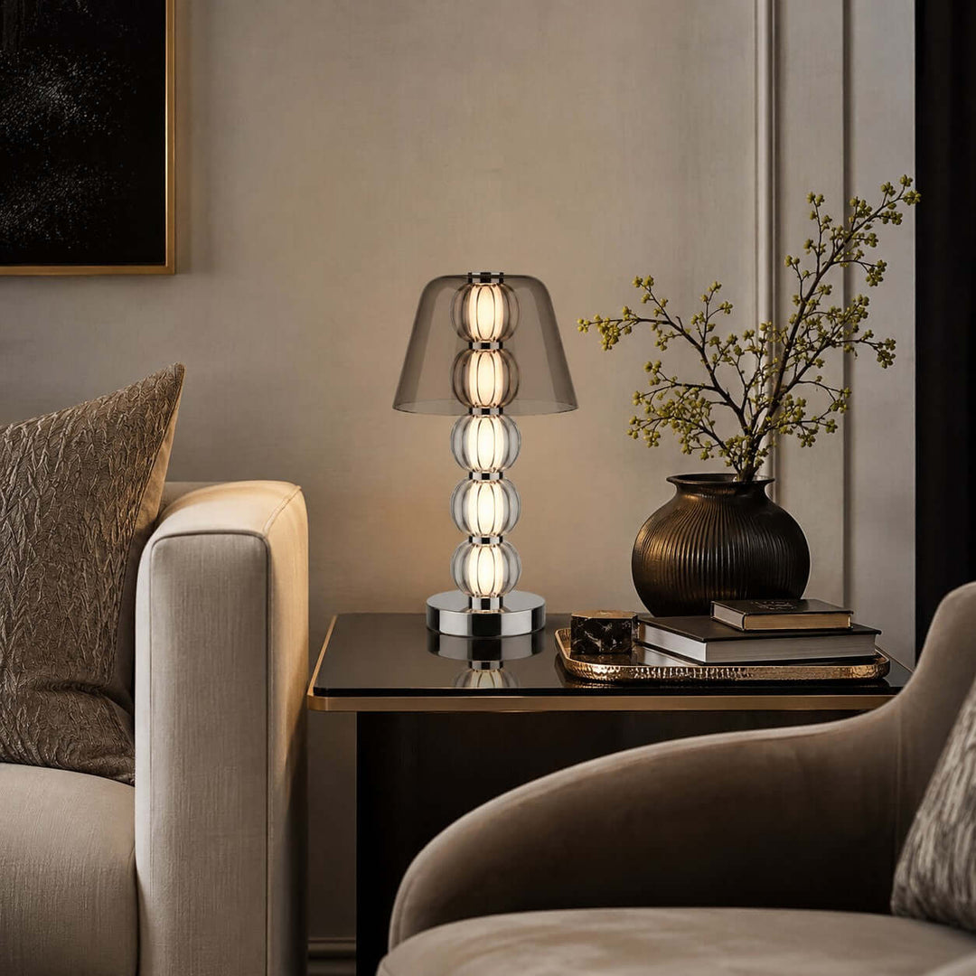 Novea Table Lamp - Smoke Grey Glass Modern Bedside Light | Vinlighting